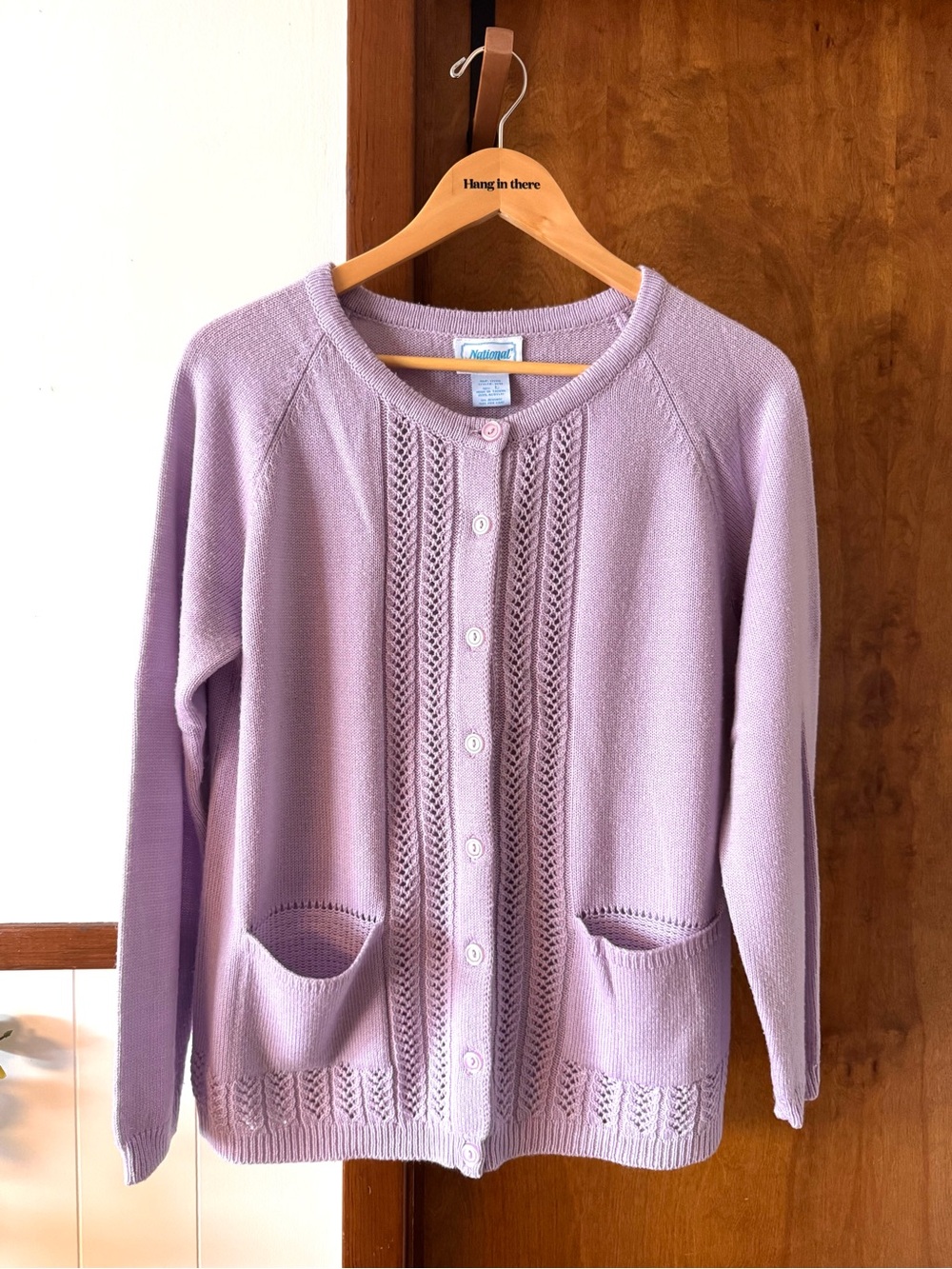 Vintage National Lavender Knit Cardigan Button Front Grandmacore Sweater Women’s